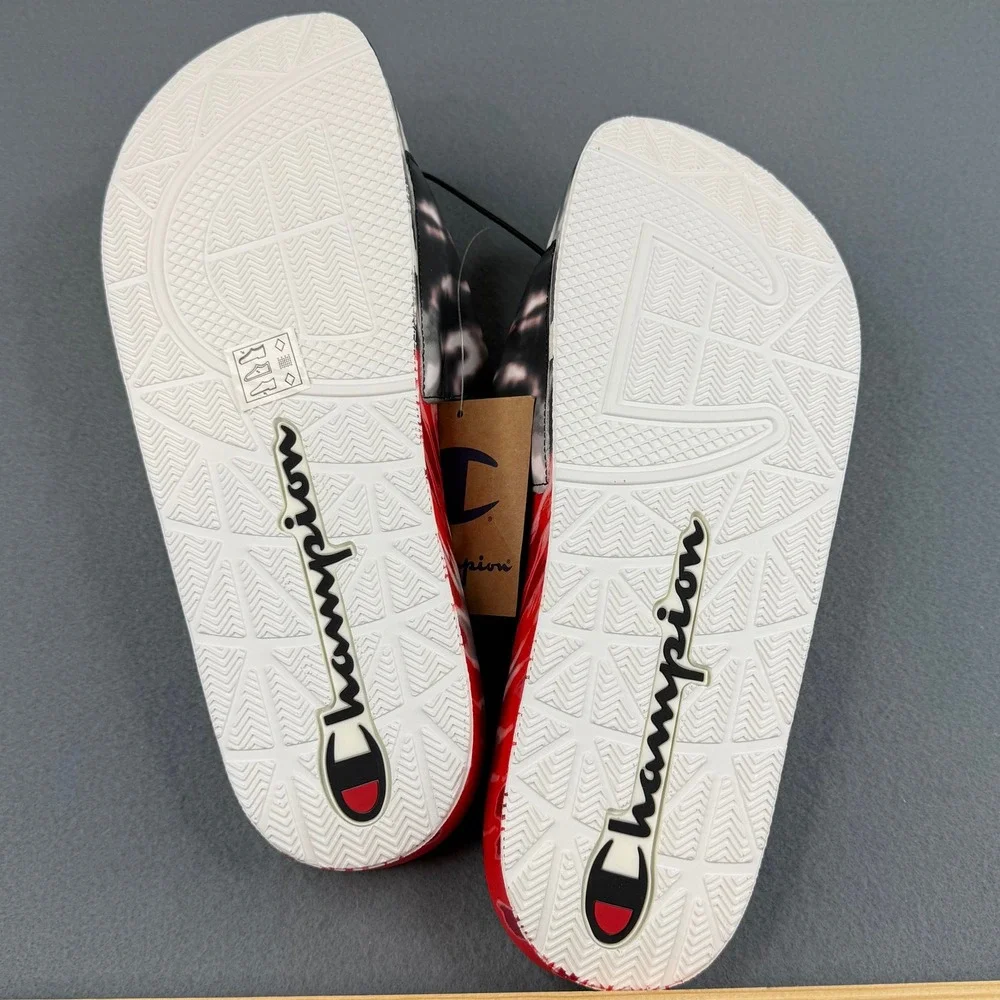 Champion IPO Tie Dye Slides Mens‎ 14 Red Black White C Logo Sandals CP101344M